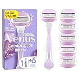 Venus Gillette Comfortglide Breeze Máquinilla de Afeitar Para Mujer, 1 Mango y 6 Cuchillas de Recambio, 3 Hojas, Depilación Suave, Apurada Y Duradera