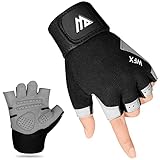 Guantes de Gimnasio para Entrenamiento de Fitness, Antideslizantes, con absorción de Golpes, Guantes de Levantamiento de Pesas, Agarre Acolchado, Transpirable (with Support, L)