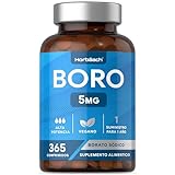 Boro 5 mg puro por comprimido | 1 año de suministro - 365 comprimidos veganos | Borato de Sodio Altamente Dosificado | Boron Supplement | by Horbaach