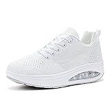 AONEGOLD Mujer Zapatos Adelgazar Zapatillas Cuña Plataforma Deportivas Mujer Transpirables Zapatillas Aptitud Amortiguación Aire Sneakers Atletico Antideslizante Trainer Shoes(Blanco,40EU)