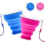 FUNNY HOUSE 2 pcs Tazas de Viaje de Silicona Plegable Portátil y Reutilizable, Vaso Con Tapa sin BPA 200ml para camping senderismo y Viaje