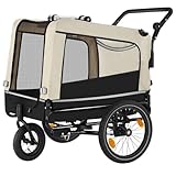 tectake® Remolque Bicicleta Perros Multifuncional, Carrito para Perros Plegable, Carro Perro con Manillar Extraíble, Remolque Bici 240L, Reflectores, Bandera, Arnés Seguridad, Carga Máx 40 kg - Beige