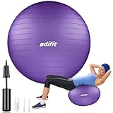 EDIFIT, Pelota de Pilates, 55,65 y 75, Ejercicio en Casa, Incluye Hinchador, Fitball, Embarazadas, Accesorios Yoga, Gimnasio, Varios Tamaños (65cm, Violeta)