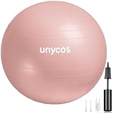 unycos - Pelota de Pilates, Gimnasia y Yoga Ø65 cm con Resistencia de 300 kg e Inflador Incluido, Fitball Anti-Reventones y Antideslizante para Ejercicios, Fitness y Embarazo (Rosa Claro con Logo)