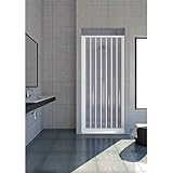 Cabina de ducha de 100 cm, modelo Giada, extensible de PVC, puerta única con paneles semitransparentes, apertura lateral con fuelle, color blanco.