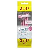 Venus Gillette Simply 3 Maquinillas de Afeitar Desechables Mujer, Paquete de 4 Cuchillas de Afeitar