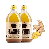 Rawsome Vinegars - Vinagre de Sidra de Manzana con la Madre Aderezado con Jengibre y Cúrcuma. Vinagre Ecológico Puro Sin Filtrar Sabor Afrutado. Botella de Vidrio 500 ml. Pack de 2.