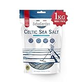 Seba Garden Sal marina celta gris, 1 kg, bolsa de sal marina gris certificada orgánica resellable, cosechada a mano, contiene más de 82 minerales esenciales