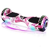 Hoverboard, Patinete Flotante autoequilibrado de 6.5 'con Ruedas, Altavoz Bluetooth, Luces LED para niños y Adultos (Camuflaje Rosa)