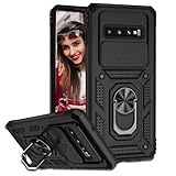 POUHYE Funda para Samsung Galaxy S10 Plus / S10+ Carcasa Original, Silicone TPU + PC Rugged Bumper Case con 360° Magnético Anillo Soporte, Cubierta de cámara Deslizante Proteger Carcasa Negro