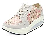 CELANDA Zapatos de Deporte para Mujers Adelgazar Zapatos Sneakers para Caminar Zapatillas Aptitud Cuña Zapatos de Plataforma A Beige Tamaño: 35 EU