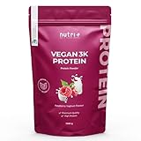 Vegan Protein Powder Yogur con Frambuesa 1kg - 80% Proteína - 3k Proteínas en Polvo - Sin Leche, Lactosa y Gluten 1000g Protein Blend - Nutri + Vegan