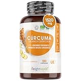 Cúrcuma con Jengibre y Pimienta Negra Orgánica 1520mg - 180 Cápsulas | Fuente Natural de Vitaminas y Minerales, Curcumina y Piperina | 3 Meses de Suministro de Alta Potencia, Vegano, Sin OGM y Bio