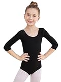 Soudittur Maillot de Danza Niña Mujeres Leotardos Ballet de Algodón Maillots de Gimnasia Ritmica Manga 3/4 (Negro, 120)