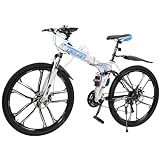 ROGONPDK Bicicleta de montaña para adultos de 26 pulgadas, 21 velocidades, plegable, para hombre, mujer, niño, niña, color blanco