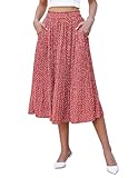 Hotouch Falda plisada para mujer con lunares y cintura elástica, falda plisada de gasa de verano, falda midi elegante, con bolsillos, rojo ladrillo, XXL