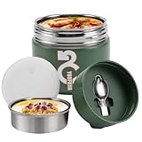 minghaoyuan Termo Comida Caliente, 1300ml Termo Comida Bebe de Acero Inoxidable para Termo Solidos, Fiambrera Térmica con Tapa Plegable con Hebilla y Cuchara, Taza Térmica para Sopa, Cereal - Verde