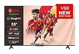 TCL 55V6B 55' 4K Ultra HD, HDR TV, Smart TV Powered by Google TV (Dolby Audio, Motion Clarity, control por voz, compatible con Google Assistant, Chromecast integrado)