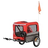 PawHut Remolque de Bicicleta para Perros 2 en 1 Carrito para Perros de Acero con Cinturón de Seguridad Mango de Empuje Extraíble Bandera y Reflectores 129x55,5x92 cm Rojo