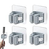 Rifrpha 4 Piezas Colgador de Escobas y Fregonas, Soporte Adhesivos para Pared, Organizador Ajustable porta Escobas Plástico para Baños Cocinas (Gris)