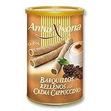 Barquillos de Crema de Capuccino, Caja o Pack de 2,4 KG (12 latas x 200 gramos) - Barquillo de galleta crujiente, relleno de intensa Crema de Cappuccino. Antiu Xixona Receta Original.