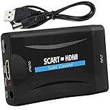 Scart a Hdmi Convertidor Scart to Hdmi Adaptador Euroconector HDMI Entrada Scart Salida HDMI Audio Video HD Apoyo 720p/1080p para Proiettore Monitor HDTV STB VHS Xbox PS3 Sky Blu-ray Dvd Wii TV VCR