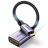 UGREEN Adaptador Micro HDMI Macho a HDMI Hembra 4K 3D HDR Ethernet ARC Cable Compatible con Hero 7/6/ 5/4 Black Raspberry Pi4 Aquaris M10/ M8 Cámara TV Nylon Trenzado, Negro