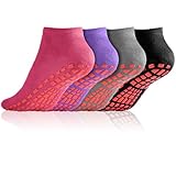 flintronic Calcetines Pilates Yoga, 4 Pares Pilates Calcetines Antideslizantes Mujer pour Yoga, Fitness Antideslizantes Calcetines, con Asas y Correas, para Pilates, Danza, Fitness