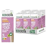 Ecocesta - Pack de 6 Unidades de 1 L de Bebida Ecológica Vegetal de Arroz y Coco - Sin Azúcar Añadido y Sin Gluten - Apto para Veganos - Ideal para Tomar Sola, con Café o en Batidos