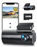 GKU Dashcam Cámara Coche 4K/2.5K,Doble WiFi Dash CAM Coche con Tarjeta SD de 64GB,Camara Coche Grabadora,170° Gran Angular,Visión Nocturn,WDR,Sensor G,Monitor de Aparcamiento 24H,Grabación en Bucle