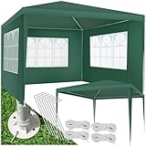 tectake® Carpa Desmontable, Cenador Jardín, Estructura Acero, Lona Impermeable, Incluye Piquetas y Cuerdas, Pérgola Exterior, Carpa Playa, Toldo Camping, Pergolas de Jardin - 3x3 m Verde