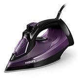 Philips Serie 5000 Plancha de Vapor, 2400W de Potencia, 45g/min, Golpe de Vapor 180g, Vapor Vertical, Suela SteamGlide Plus, Negro/Púrpura (DST5030/80)