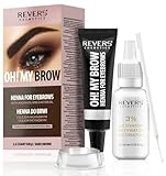 REVERS COSMETICS Tinte Cejas Castaño Oscuro con Aceite de Argán y Aceite de Ricino (Omega 6, caroteno, vitaminas A, E, F) Resultado natural, Efecto Larga Duración de 4 Semanas, Hasta 15 Aplicaciones