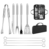 Utensilios Barbacoa de Acero Inoxidable Profesional Accesorios Barbacoa Parrilla Herramienta con Bolsa Fácil de Transportar (9 PCS)