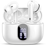 Auriculares Inalámbricos,Auriculares Bluetooth 5.3 con HD Micrófono HiFi Estéreo Pantalla LED,Reducción de Ruido Auriculares,13 mm Controlador dinámico,IP7 Impermeable 36H Cascos Inalambricos Blanco