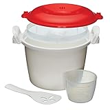 KitchenCraft Cocedor de Arroz - Vaporera para Microondas, Plástico sin BPA, 1,5 Litros, Blanco / Rojo