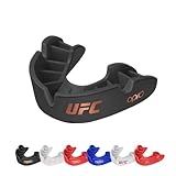 Protector bucal deportivo OPRO Bronze Level UFC para adultos y niños con estuche y dispositivo de ajuste, protector de goma para UFC, MMA, boxeo, BJJ y otros deportes de combate (negro, Adulto)