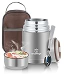 Dreamhigh® Termo para Comida 800 ml, Recipiente Térmico para Comida, Frasco Acero Inoxidable Contenedor Térmico con Bolsa Aislada e Cuchara Plegable, para Adultos Niños-Sin BPA (Gris)