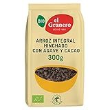 El Granero Integral - Arroz Integral Hinchado con Agave y Cacao BIO - 300 g - Fuente de Fibra y Antioxidantes - Rico en Minerales Esenciales - Apto para Veganos