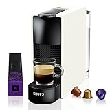 Krups Nespresso Essenza Mini XN1101 - Cafetera monodosis de cápsulas Nespresso, compacta, 2 programas de café,19 bares, apagado automático, color blanco, incluye kit bienvenida