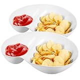 Blushtier Juego de 2 bandejas divididas de melamina para servir patatas fritas y salsas, compartimento para bolitas de queso, plato de albóndigas para fiestas, aperitivos, verduras, color blanco