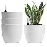 T4u Auto Riego Plantador Blanco 18CM Ronda Paquete de 4, Planta Maceta Cajas para Interiores Al Aire Libre Jardines de Windowsill Idea Regalo para Cumpleaños y Boda y Navidad