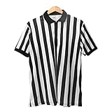 Yuehuamech Camiseta oficial de árbitro de árbitro profesional para hombre con rayas blancas y negras con cremallera y cuello vuelto para árbitro de baloncesto y fútbol