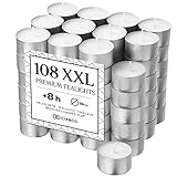 Pack Cia&Co 108 Velas de te 8 Horas XXL de Larga Duración. Velas Blancas Redondas de + 8 Horas sin Aroma y 100% Parafina. Diámetro 38 mm, Ideal Hostelería Sin Olor