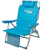 AKTIVE Silla plegable de playa 49 x 58 x 80 cm, con cojín, tipo mochila, respaldo reclinable, con dos bolsillos, color azul pastel (53983)