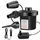 Jsdoin Inflador Electrico, Bomba de Aire Eléctrica Portátil, 240V AC / 12V DC Inflador Colchon Hinchable,Deflactor para Piscinas, Barcos, Juguetes Hinchable o Camping, con 3 Accesorios