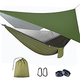 OTraki Hamaca Mosquitera Jardin Hamaca Colgante Hamaca Camping Ultraligera para Playa Viaje con 200kg de Capacidad de Carga Nylon Impermeable y Portátil para Senderismo 290 x 140 cm Ejercito Verde