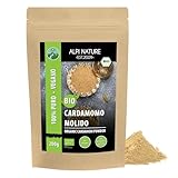 Cardamomo orgánico molido (200g), polvo de cardamomo cultivado orgánicamente, sin gluten, sin lactosa, probado en laboratorio, sin aditivos, cardamomo vegano en polvo