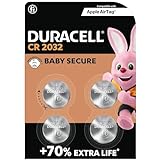 DURACELL CR2032 Pilas de botón de litio 3 V (pack de 4) - Hasta un 70 % extra duración - Tecnología Baby Secure - Recomendadas para Apple AirTag