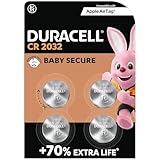 DURACELL CR2032 Pilas de botón de litio 3 V (pack de 4) - Hasta un 70 % extra duración - Tecnología Baby Secure - Recomendadas para Apple AirTag